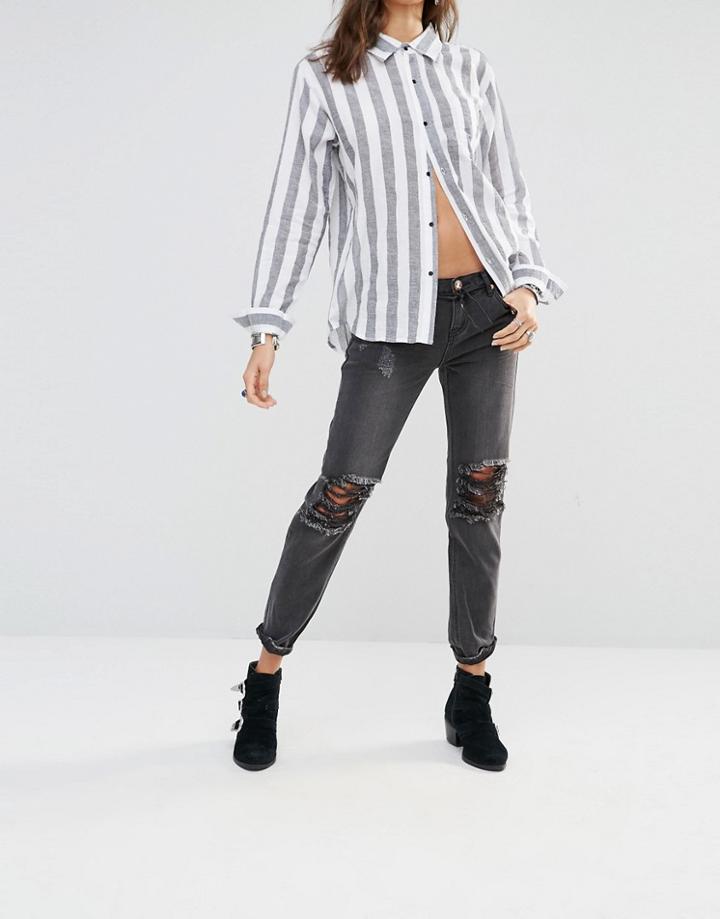One Teaspoon Awesome Baggies Black Distressed Jeans - Black