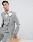 Asos Design Wedding Skinny Suit Jacket In Khaki Cross Hatch - Green