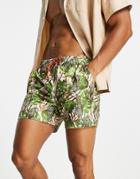 South Beach Swim Shorts In Green Tropical Print