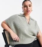Only Curve Knit Polo Sweater Vest In Beige-green