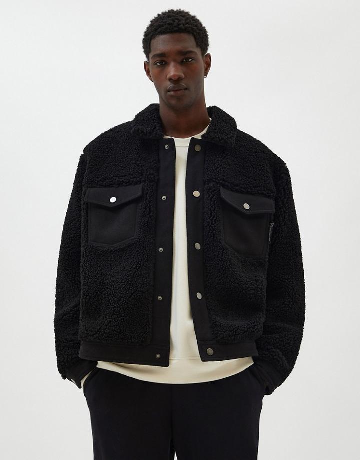 Pull & Bear Borg Jacket In Black