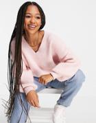 Asos Design V Neck Fluffy Sweater In Pink