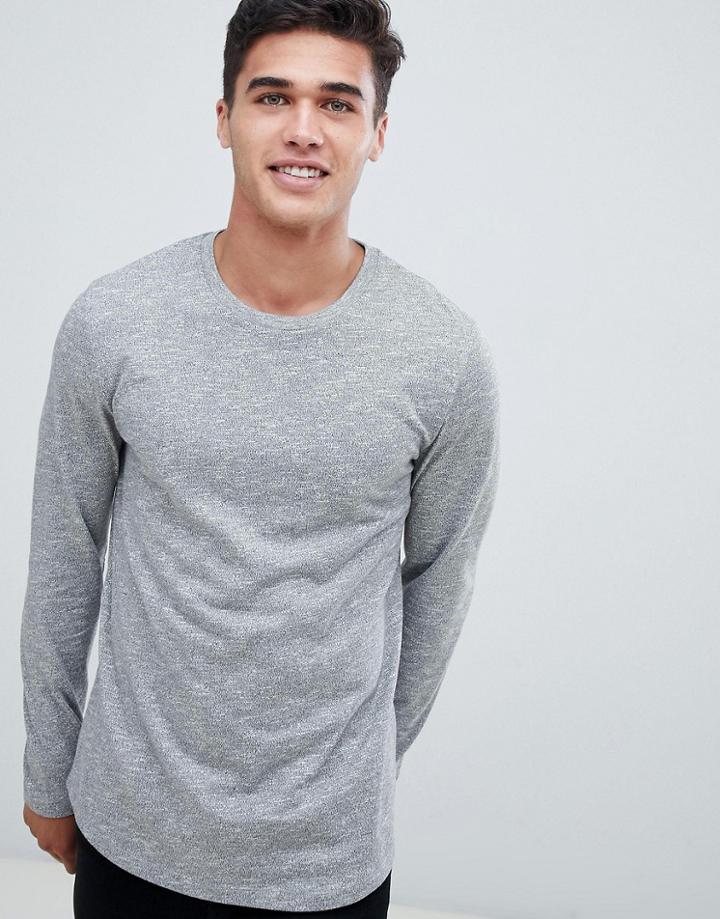 Asos Design Long Sleeve T-shirt In Twisted Jersey Textured Fabric With Curved Hem In Gray - Gray