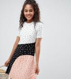 Asos Design Tall T-shirt Dress In Color Block Ditsy Print - Multi