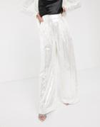 Asos Edition Wide Leg Pleat Front Pants In Sequin-silver