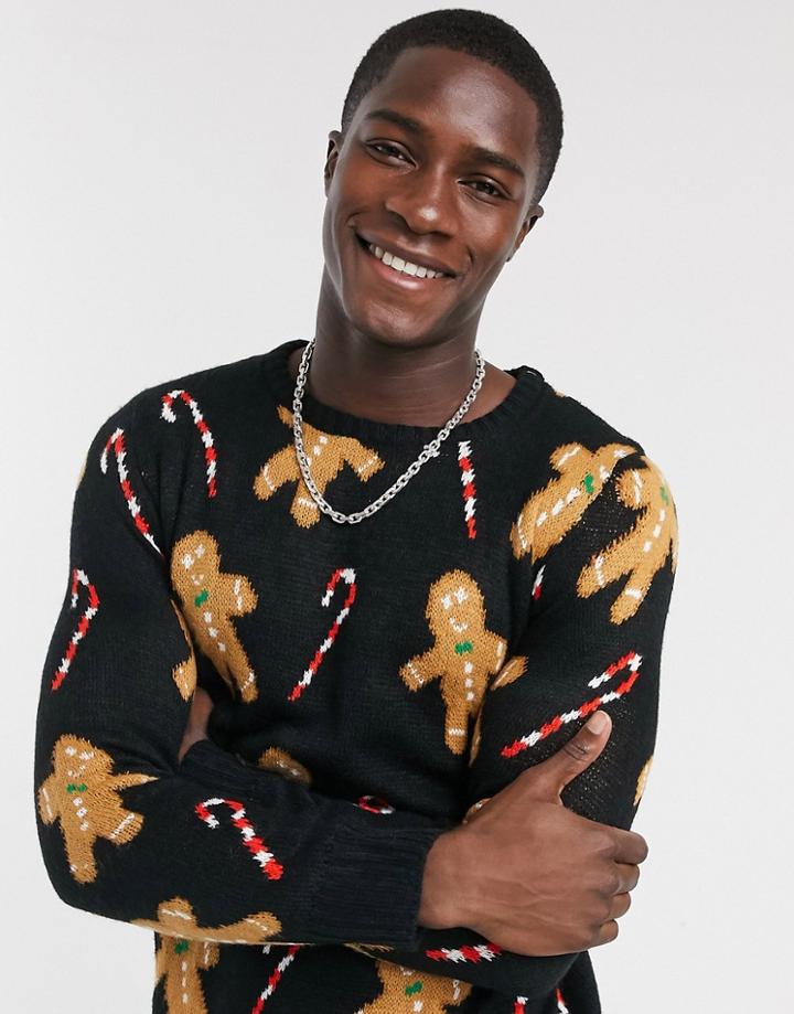 Another Influence Gingerbread Holidays Sweater-black