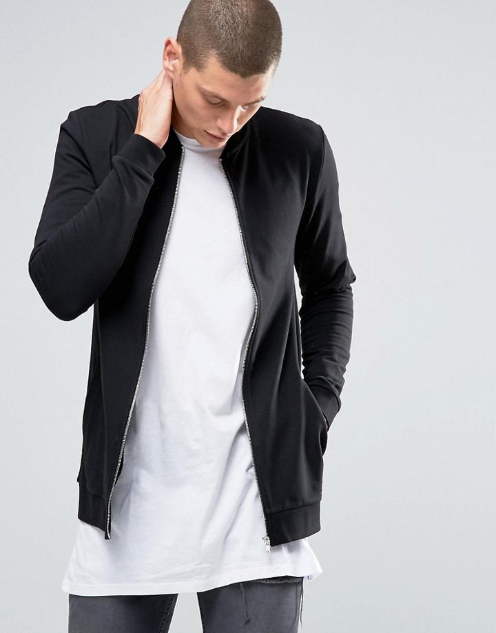 Asos Muscle Fit Jersey Bomber Jacket - Black