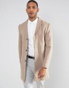 Selected Homme Wool Mix Overcoat - Beige