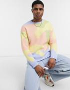 Asos Design Texture Knit Sweater In Camo Design In Orange Tones