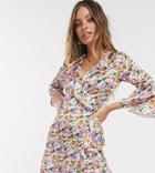 Outrageous Fortune Petite Ruffle Wrap Dress In Lilac Floral Print-multi