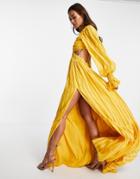 Asos Design Plunge Maxi Dress With Cut Out Detail-yellow