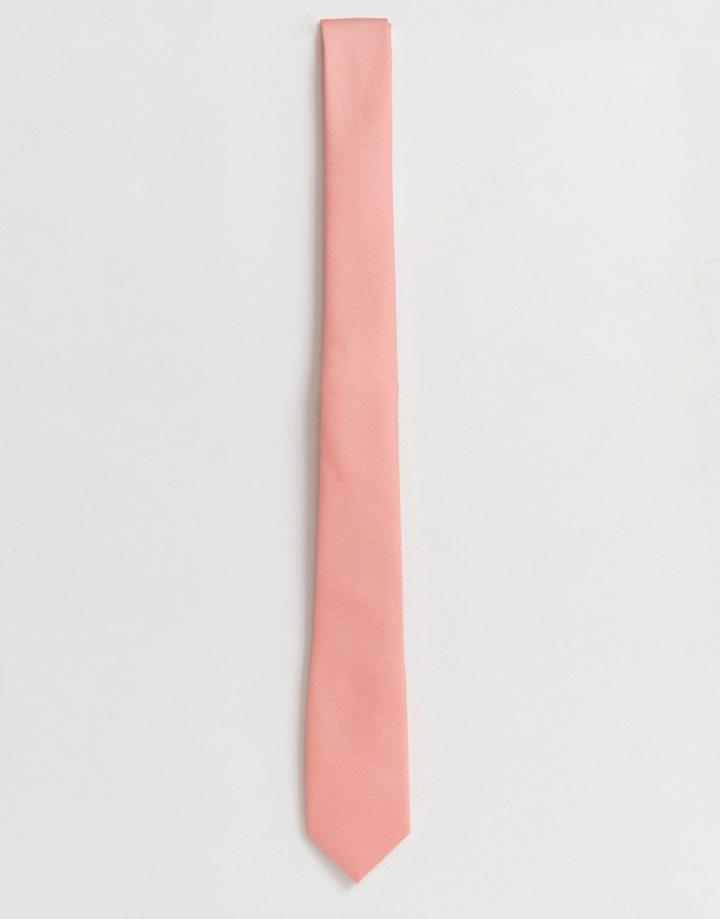 Asos Design Wedding Textured Slim Tie In Peach-pink