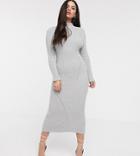 Asos Design Petite Maxi Knitted Dress In Moving Rib-gray