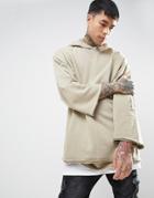 Asos Oversized Hoodie With Raw Edges & Sleeve Pocket In Wash - Beige