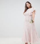 Asos Design Curve Delicate Embellished Bridesmaids Maxi Dress With Angel Sleeve - Pink