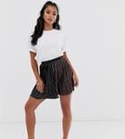 Asos Design Petite Leather Look And Check Pleated Mini Skirt