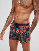 Asos Design Swim Shorts With Vintage Floral Print In Super Short Length - Orange