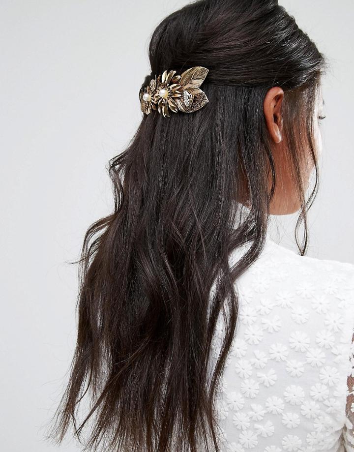Cara Ny Floral Hair Slide - Silver