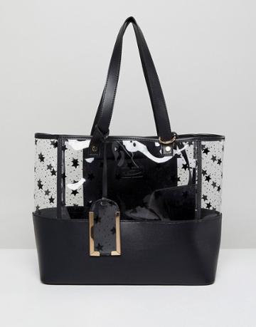 Yoki Fashion Plastic Tote With Black Stars - Black
