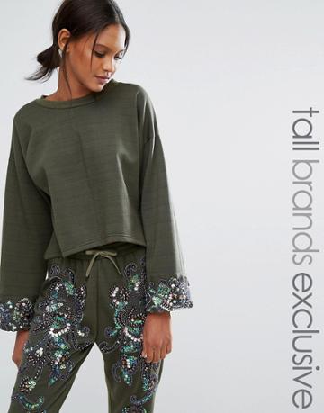 Starry Eyed Tall Dipped Sweatshirt With Beaded Cuff Detail - Green