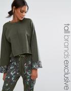 Starry Eyed Tall Dipped Sweatshirt With Beaded Cuff Detail - Green