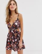 Asos Design Jersey Slinky Beach Sundress With Cut Outs In Chocolate Leopard Print - Multi