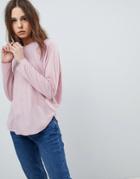 Asos T-shirt With Long Sleeve In Linen Mix - Pink