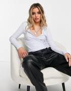 Only Ribbed Wrap Top In Blue