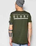 Asos T-shirt With Military Sleeve Globe Back Print In Relaxed Skater Fit - Forest Night