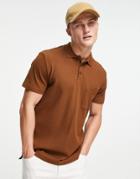 Selected Homme Organic Cotton Blend Waffle Texture Polo In Brown