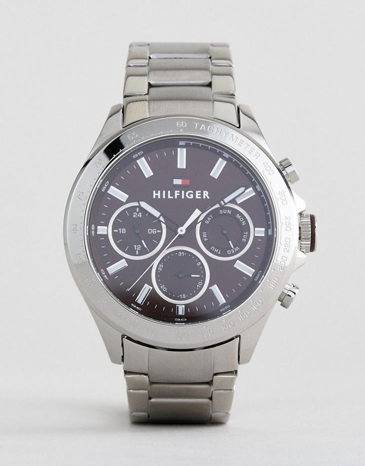 Tommy Hilfiger Hudson Watch In Stainless Steel With Brown Dial - Silver