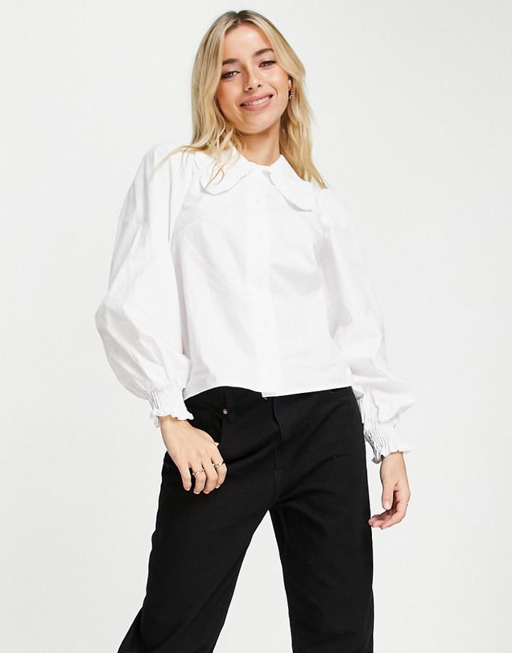 Miss Selfridge Collared Frill Shirt In Ivory-white
