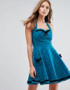 Hell Bunny Jolene Retro Halterneck Dress - Blue