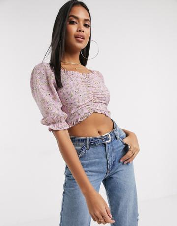 Pretty Darling Floral Gathered Front Crop Top-multi
