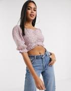 Pretty Darling Floral Gathered Front Crop Top-multi