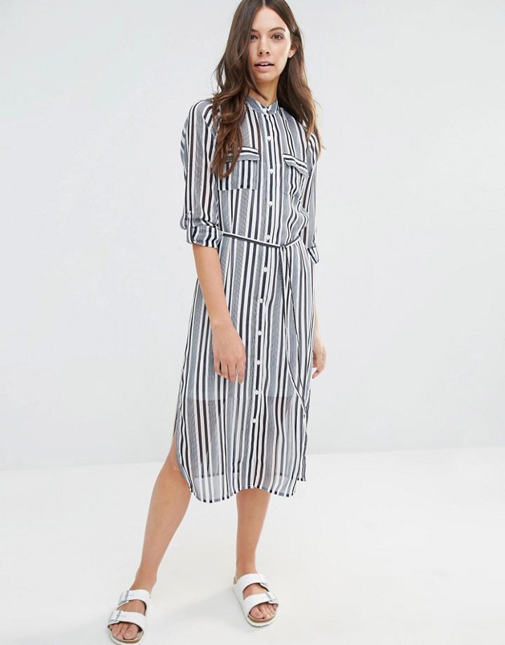 Influence Stripe Tie Waist Shirt Dress