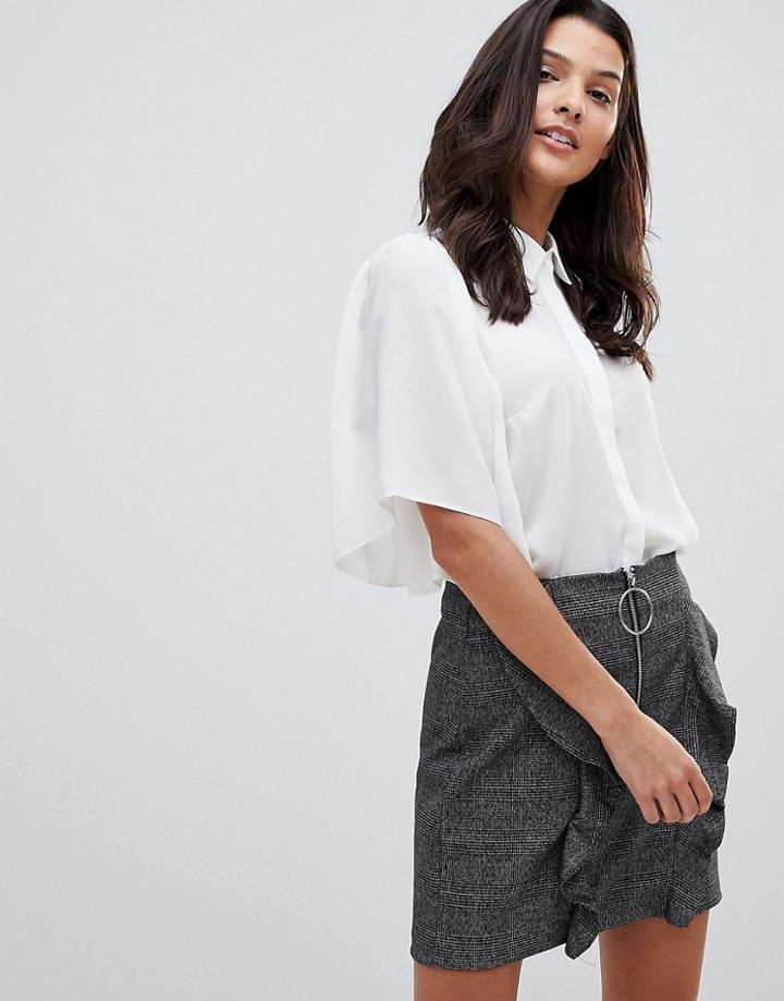 Asos Design Cropped Blouse With Flutter Sleeve - White