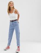 Pull & Bear Elasticated Waist Mom Jean In Blue - Blue