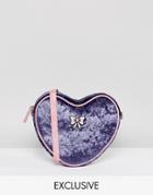 Lazy Oaf Exclusive Velvet Heart Cross Body Bag With Bow Detail - Purple
