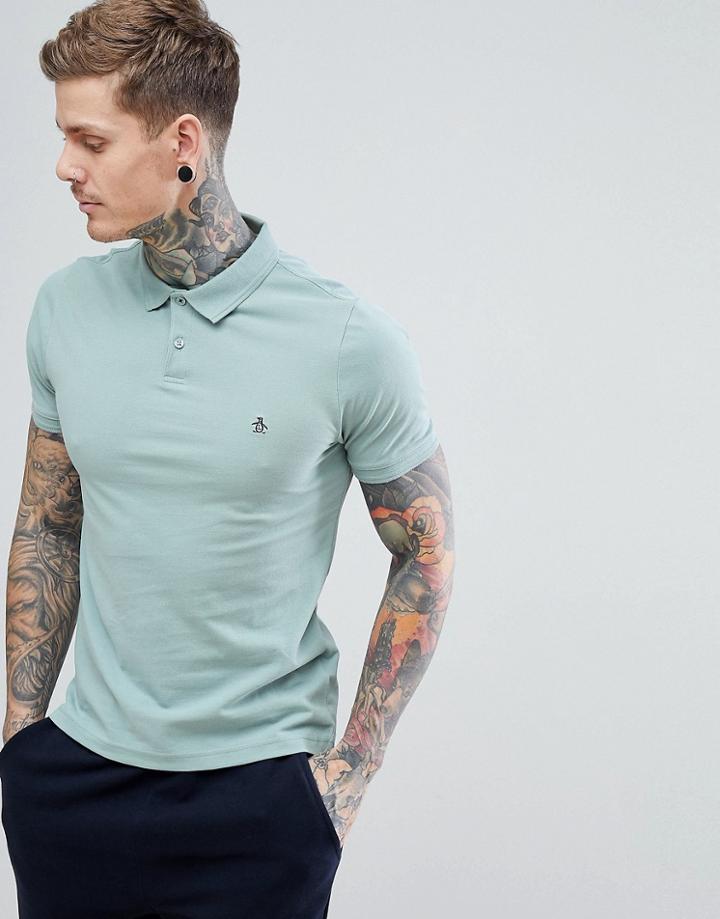 Original Penguin Pique Raised Rib Polo Slim Fit Small Logo Slim Fit In Light Blue - Blue