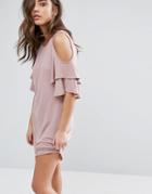 Miss Selfridge Cold Shoulder Ruffle Smock Dress - Pink