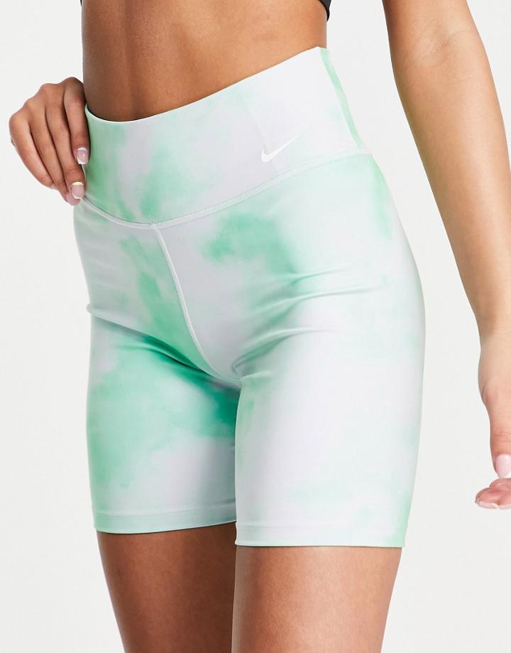 Nike 7-inch Mid Rise Legging Shorts In Green Tie Dye