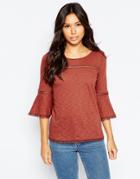 Vero Moda 3/4 Bell Sleeve Top - Henna
