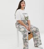 Neon Rose Plus Wide Leg Pants In Jungle Print Satin Two-piece-cream