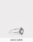 Asos Design Curve Pinky Ring With Faux Moonstone And Engraved Detail In Silver - Silver