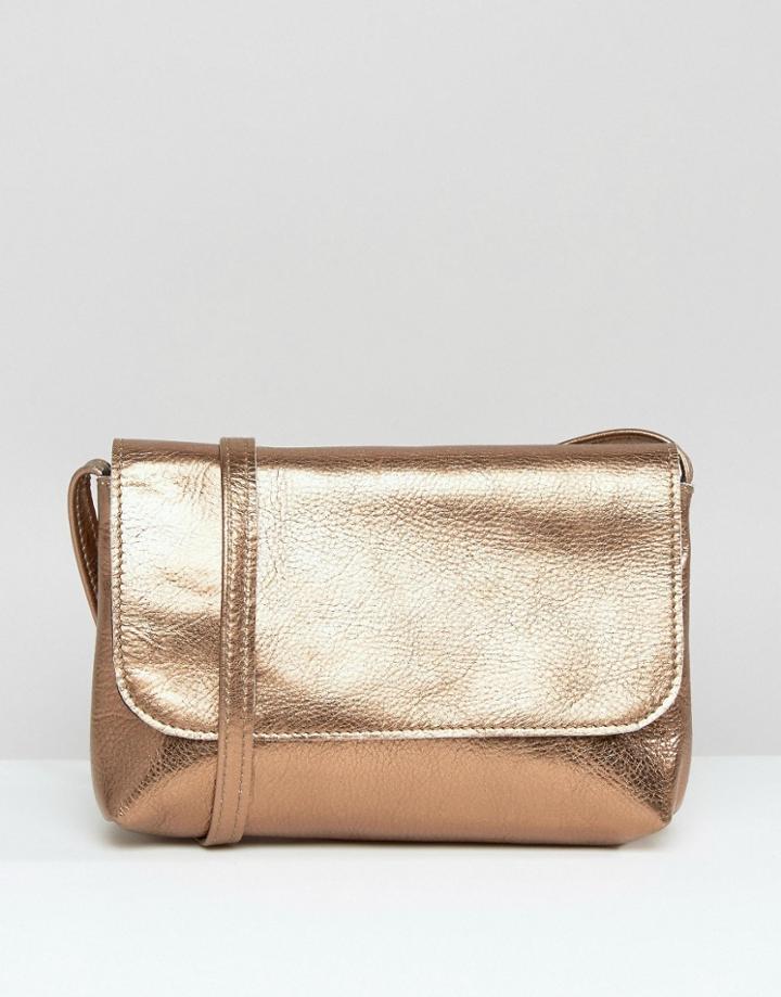 Asos Metallic Soft Leather Cross Body Bag - Copper