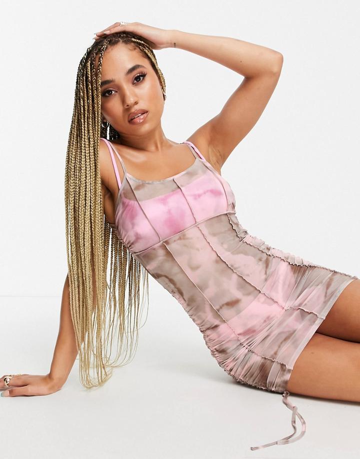 Asos Design Tie Dye Mesh Beach Mini Dress With Contrast Seams-multi