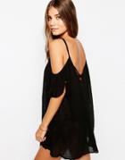 Asos Cheesecloth Cold Cross Back Beach Cover Up - Black