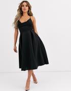 Asos Design Cowl Neck Cami Midi Prom Dress-black