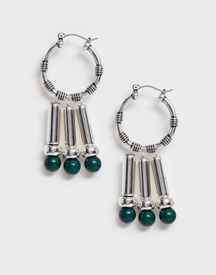 Asos Design Earrings With Triple Bead Drops In Silver Tone - Multi